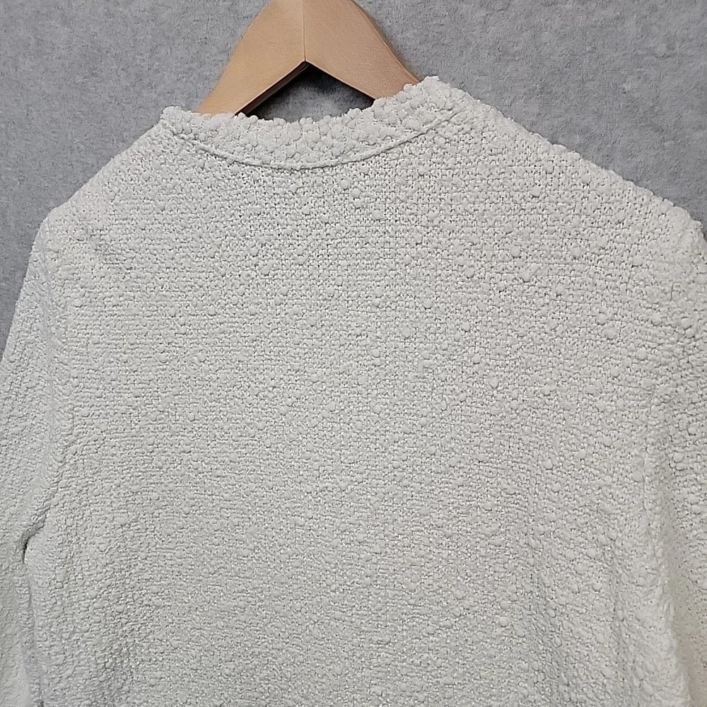 MANGO Womens XL Boucle Texture Knit Jewel Button‎ Cardigan Lady Sweater White